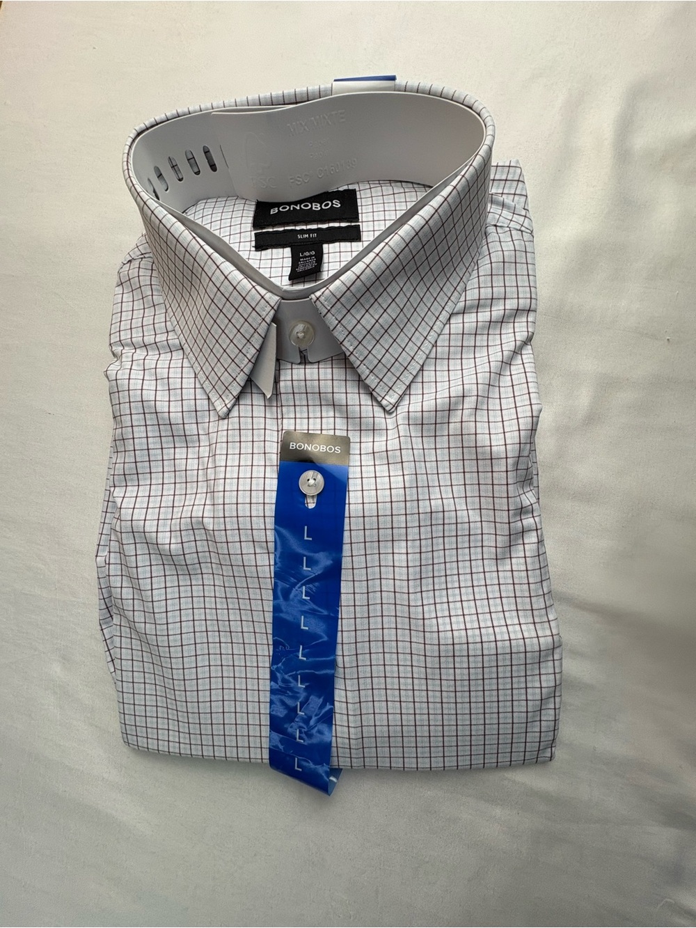 Bonobos White Shirt with Navy Grid Pattern